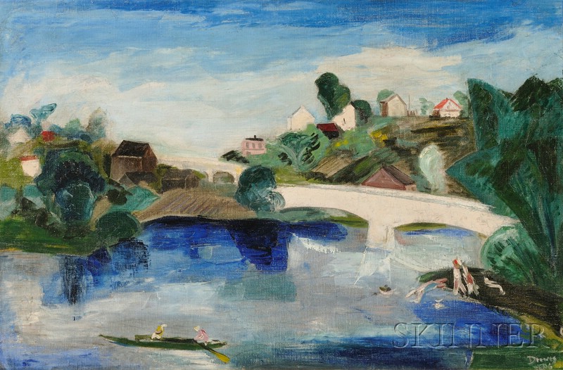 Appraisal: Werner Drewes American - River Landscape Signed and dated Drewes