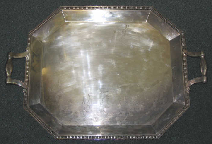 Appraisal: FRENCH CHRISTOFLE PLATED SILVER TRAY Octagonal with ovalo rims two-handled