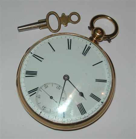 Appraisal: An ct gold open faced pocket watch with simple plain