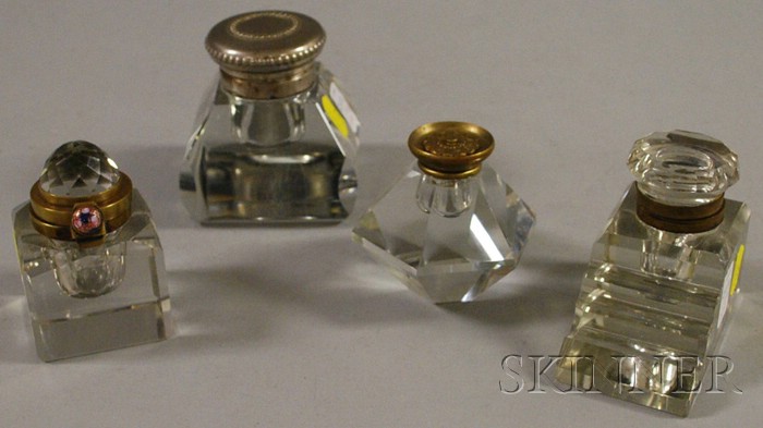 Appraisal: Four Colorless Cut Glass Inkwells including one with jeweled and