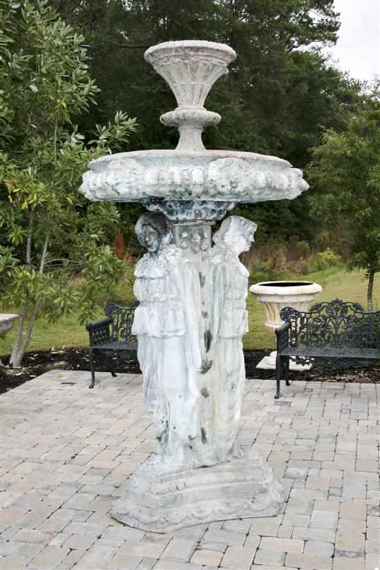 Appraisal: Cast-bronze garden fountain late th century conical fountain with bath