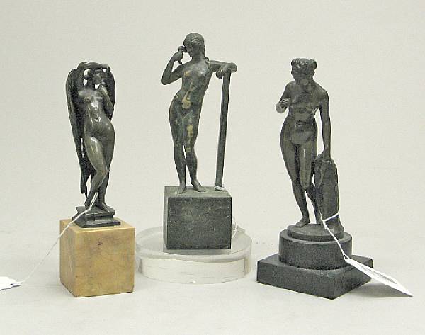 Appraisal: Three patinated bronze female nudes late th early th century