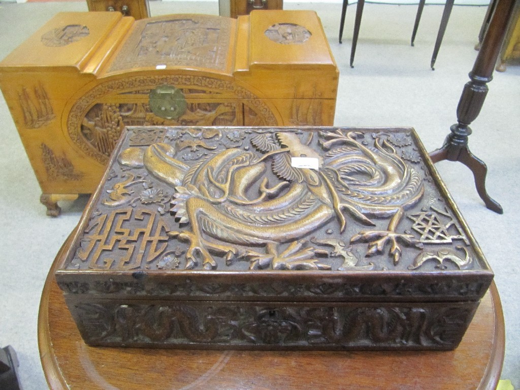 Appraisal: Japanese carved wood box