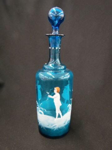 Appraisal: Mary Gregory Victorian Enameled Glass Decanter rich blue children catching