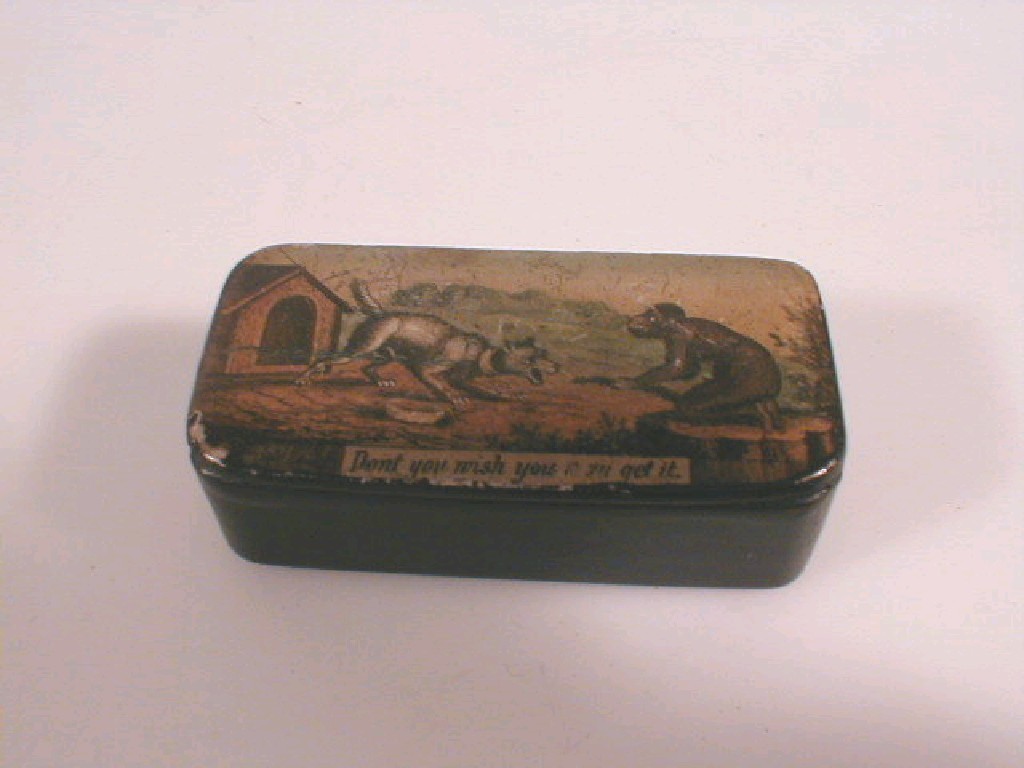 Appraisal: A thC papier mach snuff box of rounded oblong form