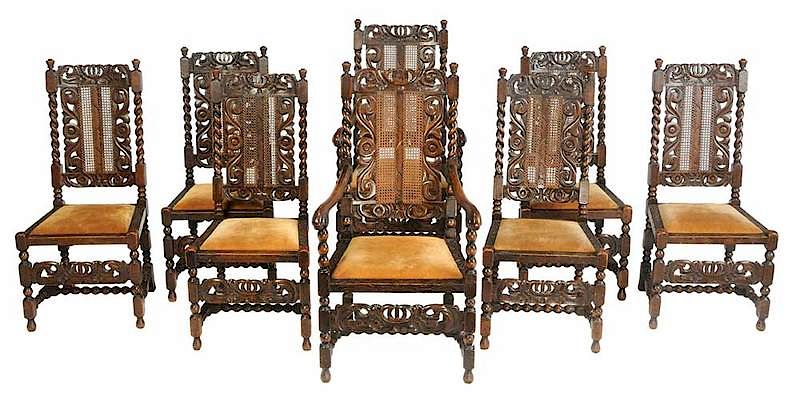 Appraisal: Set Eight Jacobean Style Dining Chairs British early th century