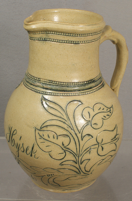 Appraisal: Incised presentation stoneware pitcher Bristol glazed cobalt enhanced coggle wheel