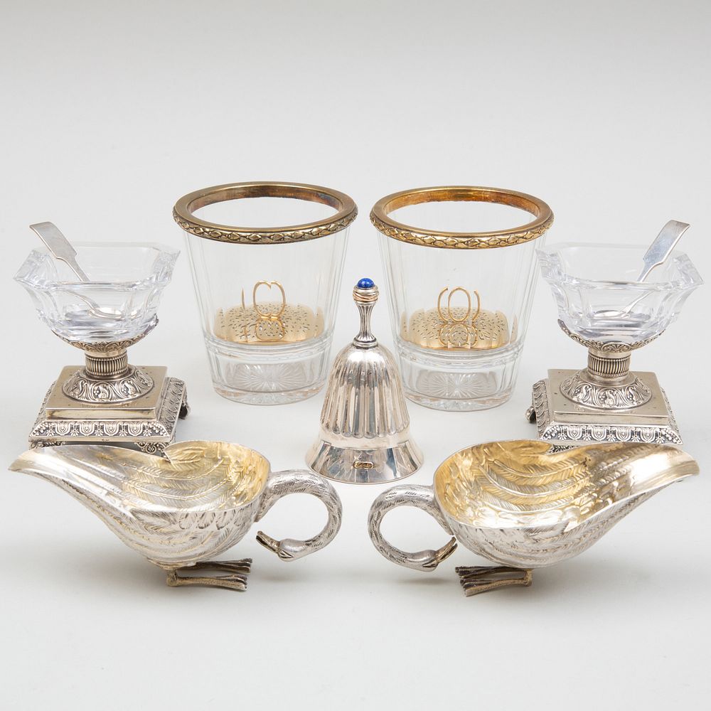 Appraisal: Group of Silver and Silver-Mounted Table Articles Comprising A pair