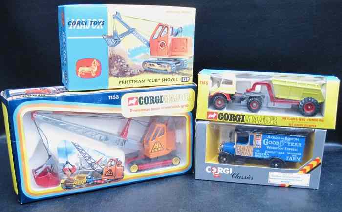 Appraisal: FOUR DIECAST METAL CORGI TOYS INCLUDING ''Major'' Priestman ''Cub'' shovel