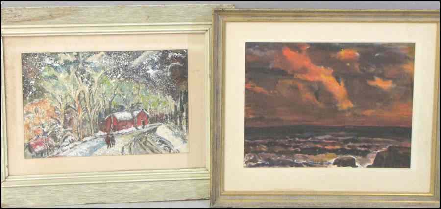 Appraisal: FRANK KEENAN AMERICAN - TWO WORKS Sunset Seascape Watercolor on