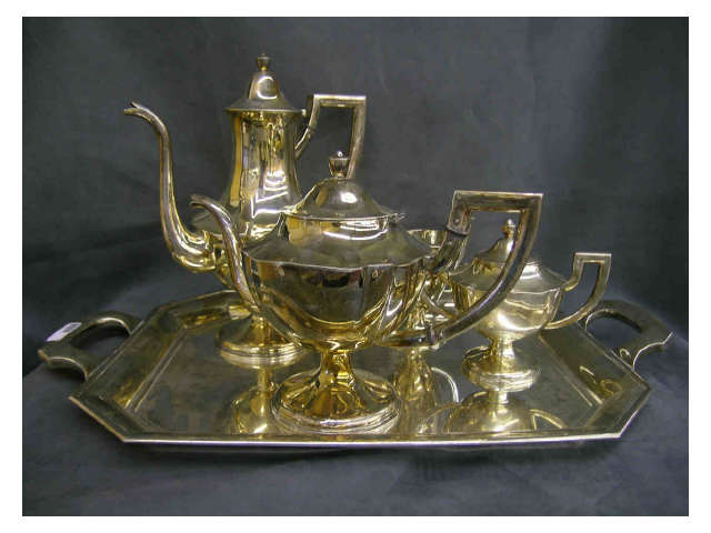 Appraisal: Okubo x handled sterling tray with coffee pot teapot creamer