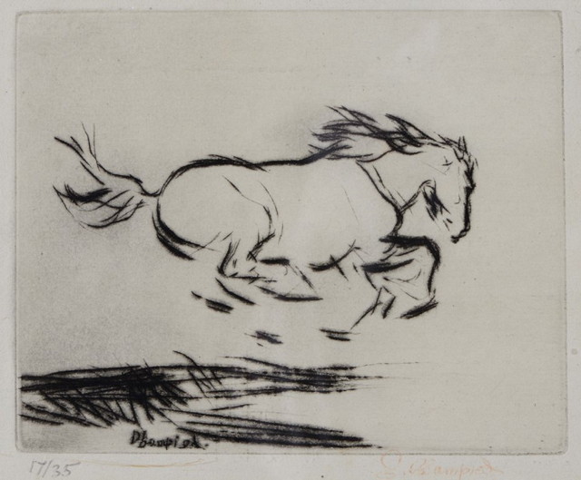 Appraisal: EDMUND BLAMPIED - A galloping horse etching faintly signed in