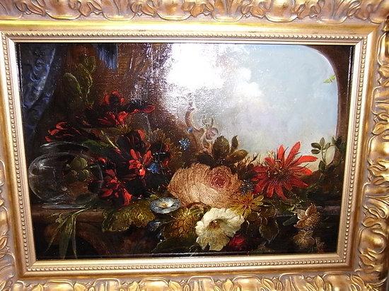 Appraisal: TH CENTURY SCHOOLStill life of flowers urn and fish bowl