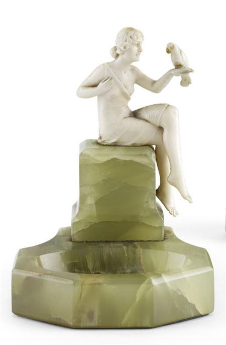 Appraisal: FERDINAND PREISS AFTER FIGURAL DISH S carved ivory and onyx