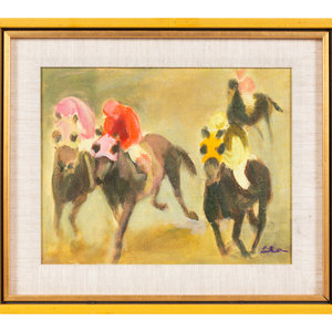 Appraisal: Gustav Likan Croatian - Horserace oil on canvas board signed