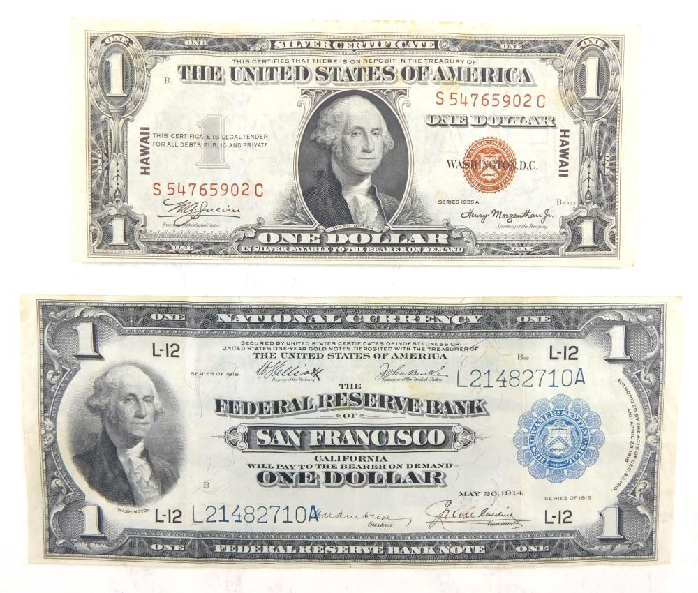 Appraisal: CURRENCY Lot of two bank notes series -A Hawaii Note