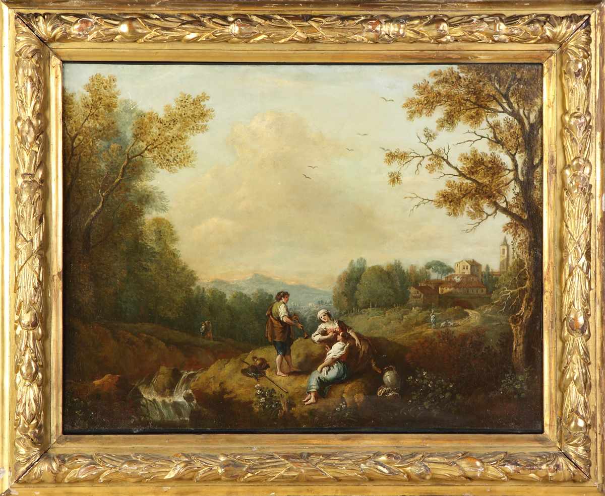 Appraisal: th Cent Old Master's School Painting Unsgn Depicting figures landscapeCondition