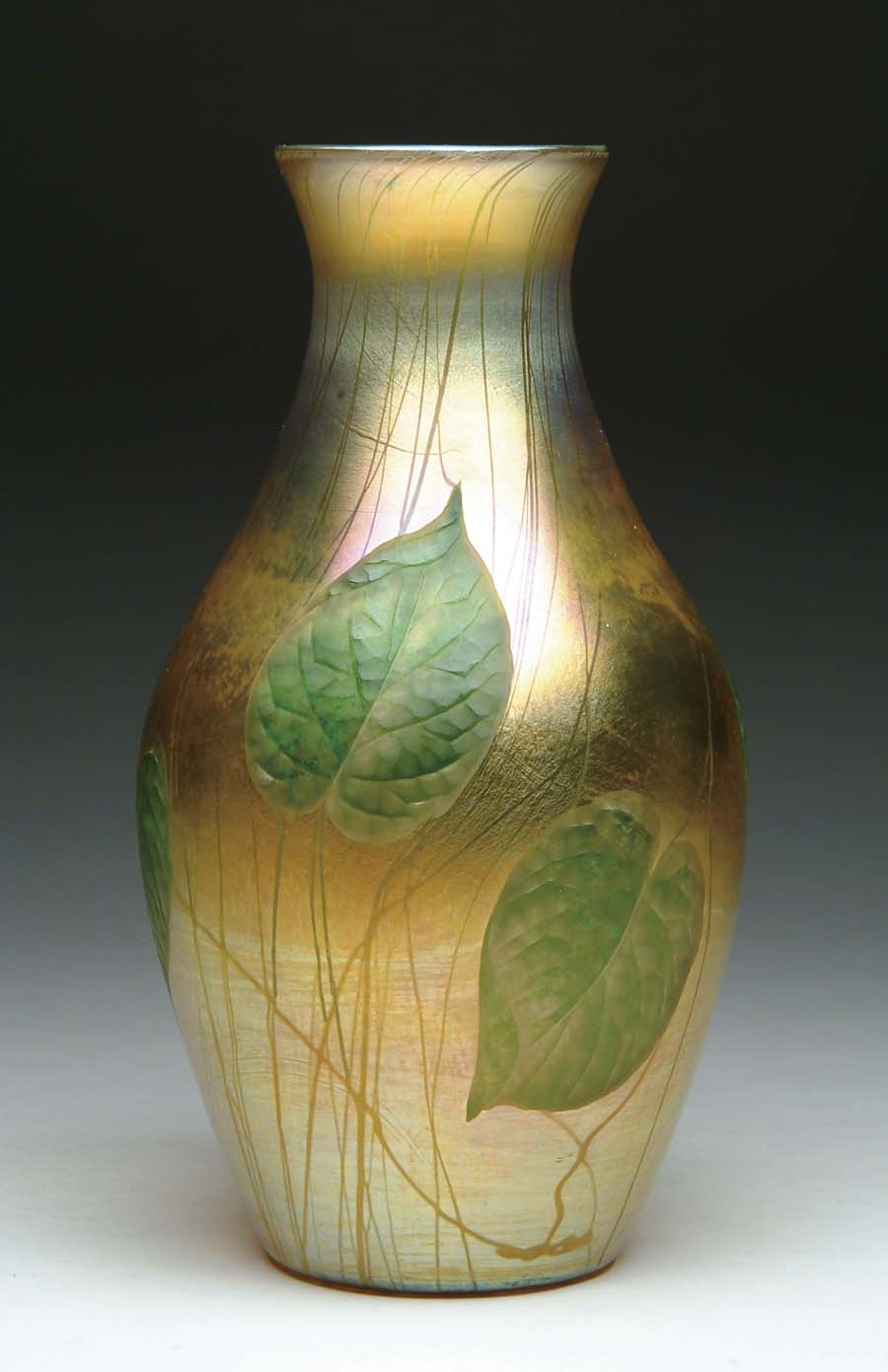 Appraisal: TIFFANY DECORATED VASE Outstanding gold iridescent vase is decorated with