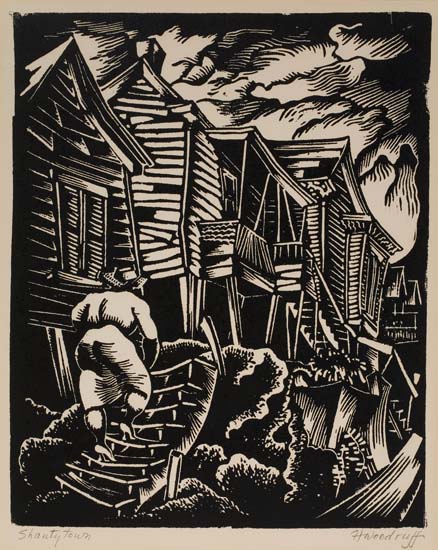 Appraisal: HALE ASPACIO WOODRUFF - Shantytown Woodcut on cream wove paper