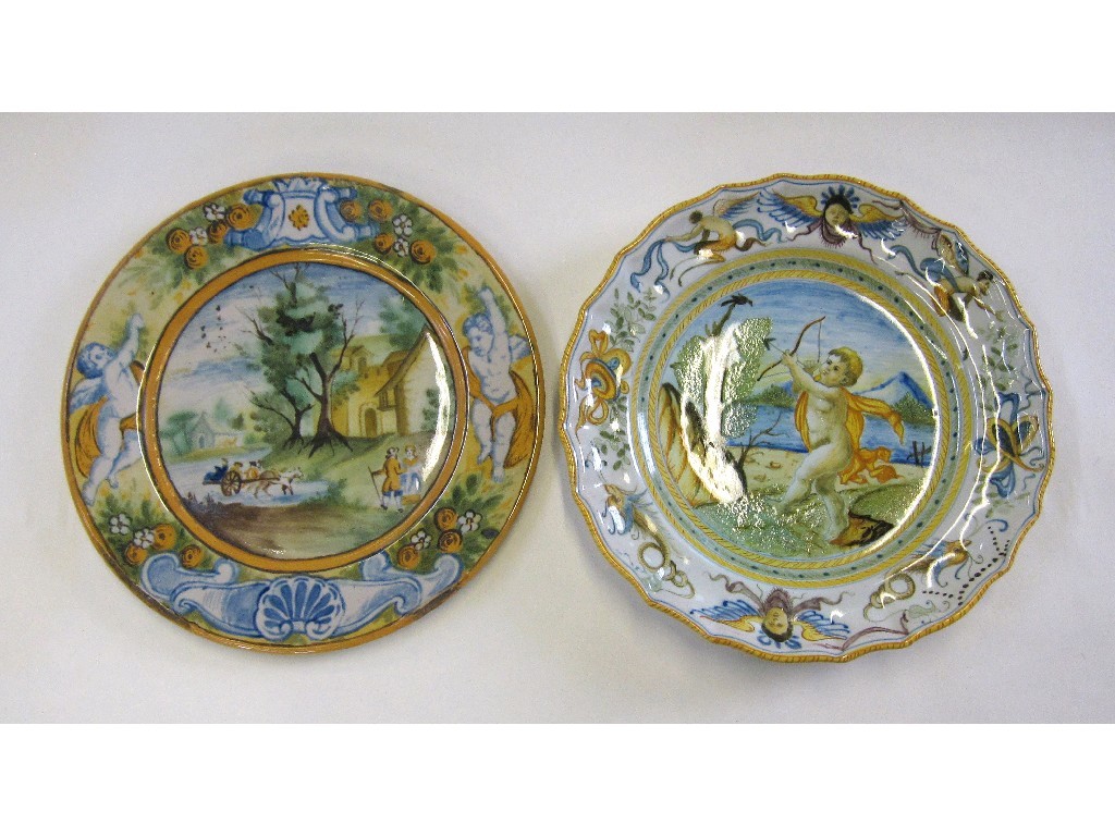 Appraisal: Cantagalli plate painted with cupid amongst a landscape with stylised