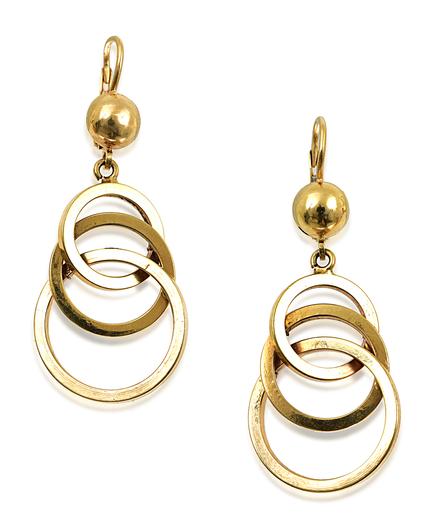 Appraisal: A PAIR OF RETRO GOLD EARRINGS Each earring featuring graduated