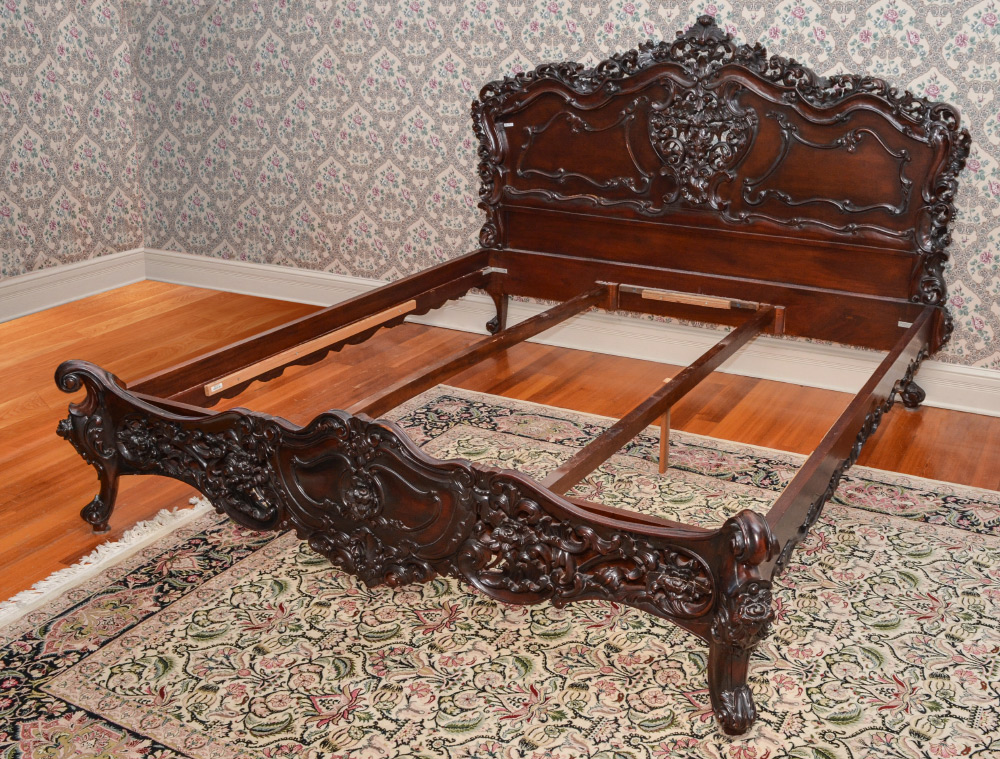 Appraisal: ROCOCO STYLE CARVED MAHOGANY KING SIZE BED Contemporary Indonesian mahogany