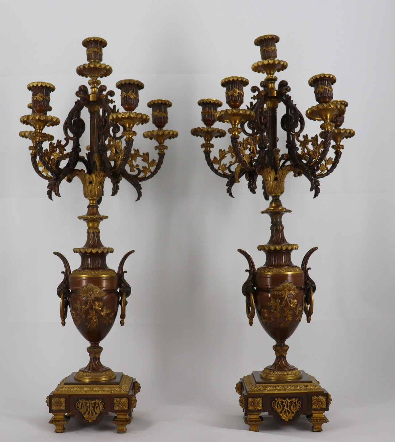 Appraisal: A Fine Pair of Gilt Patinated Bronze Candelabra Great patina