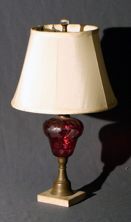 Appraisal: Victorian Ruby-To-Clear Cut Glass and Brass Fluid Lamp Late th