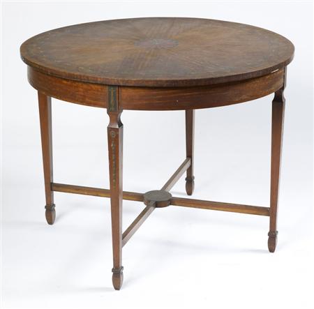 Appraisal: EDWARDIAN PAINTED SATINWOOD CENTRE TABLE CIRCA the circular top painted