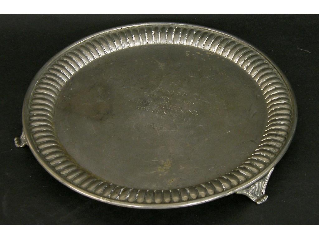 Appraisal: Victorian silver circular waiter centrally inscribed 'Presented with Best Wishes