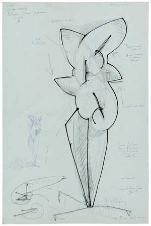 Appraisal: ALEXANDER ARCHIPENKO Sculpture Musicale Pen and black ink pencil and