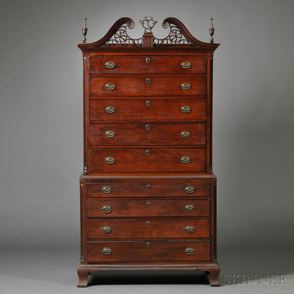 Appraisal: Chippendale Carved Cherry Chest-on-Chest probably Granby Connecticut the top section