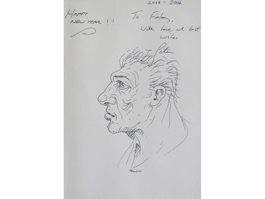 Appraisal: PETER HOWSON OBE b SELF PORTRAIT NEW YEAR CARD Ink