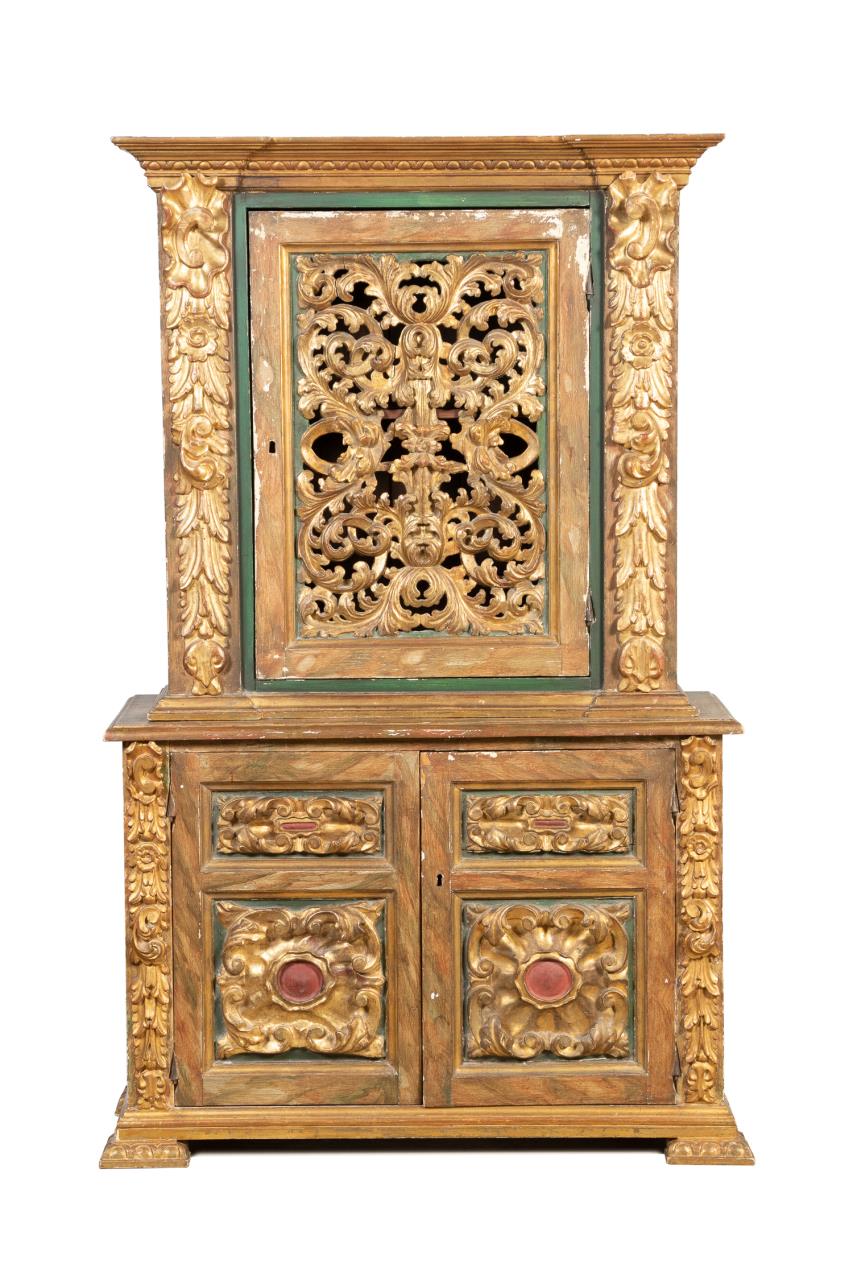 Appraisal: BAROQUE STYLE GILT PAINTED CABINET ON STAND Continental likely Italian