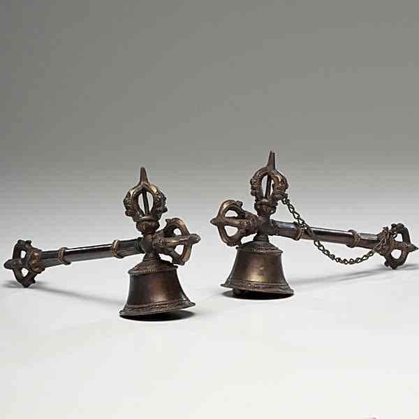 Appraisal: Chinese Vajra Hammers Chinese two Vajra hammers with a bell-form