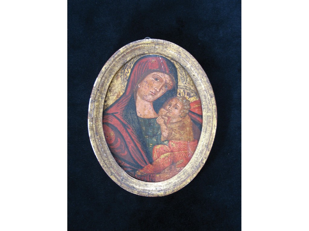 Appraisal: DALMATION SCHOOL The Madonna and Child oval oil on panel