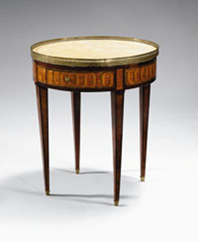 Appraisal: Louis XVI mahogany tulipwood and parquetry bouillotte table The later