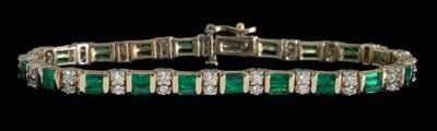 Appraisal: Emerald diamond bracelet set with baguette emeralds total estimated weight