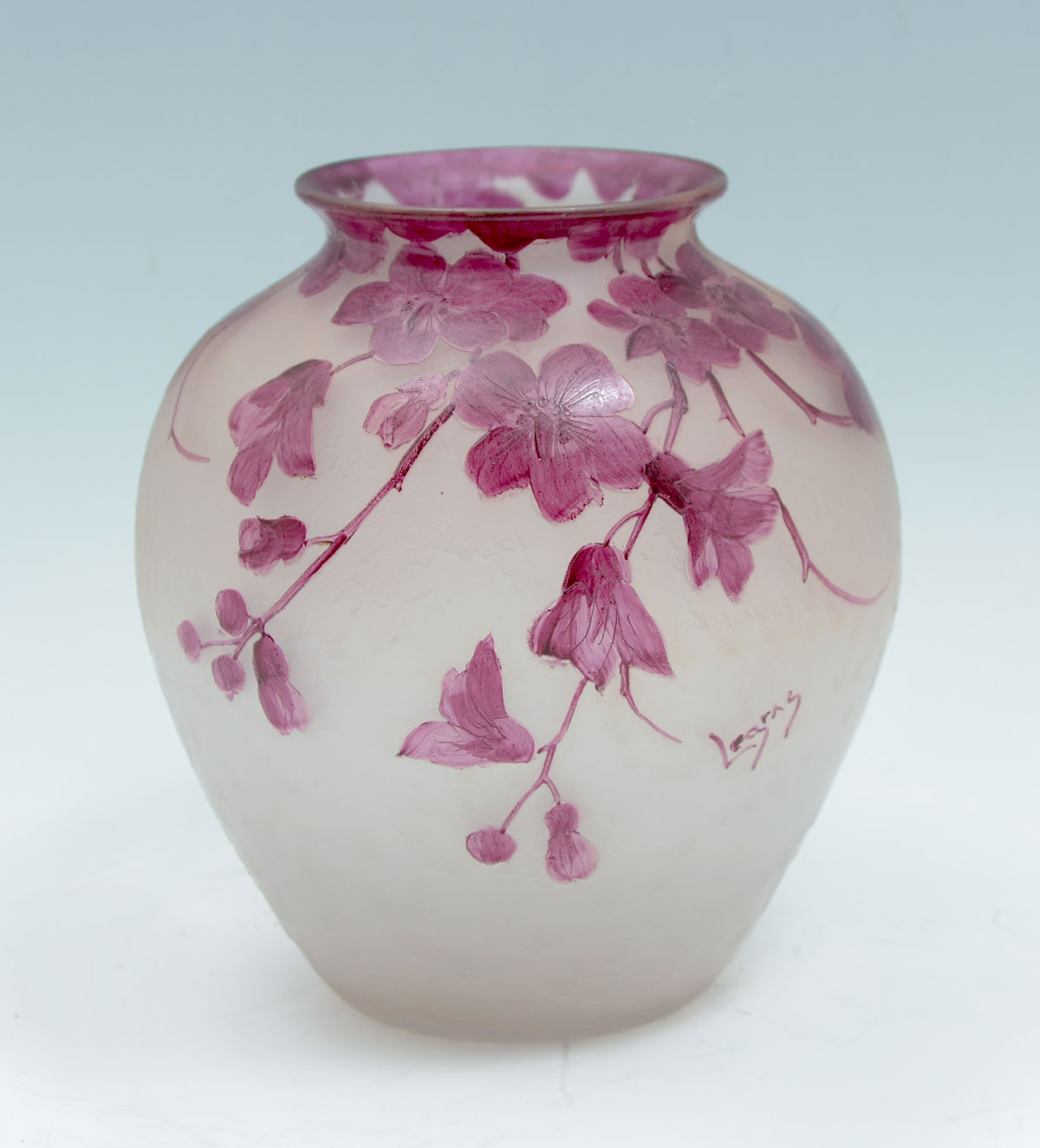 Appraisal: LEGRAS CAMEO GLASS DOGWOOD VASE Circa acid cut paint decorated