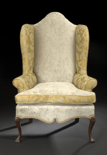 Appraisal: Queen Anne-Style Mahogany and Upholstered Wing Chair th century the