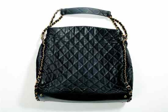 Appraisal: CHANEL BLACK QUILTED LEATHER SHOPPING BAG Serial made in Italy