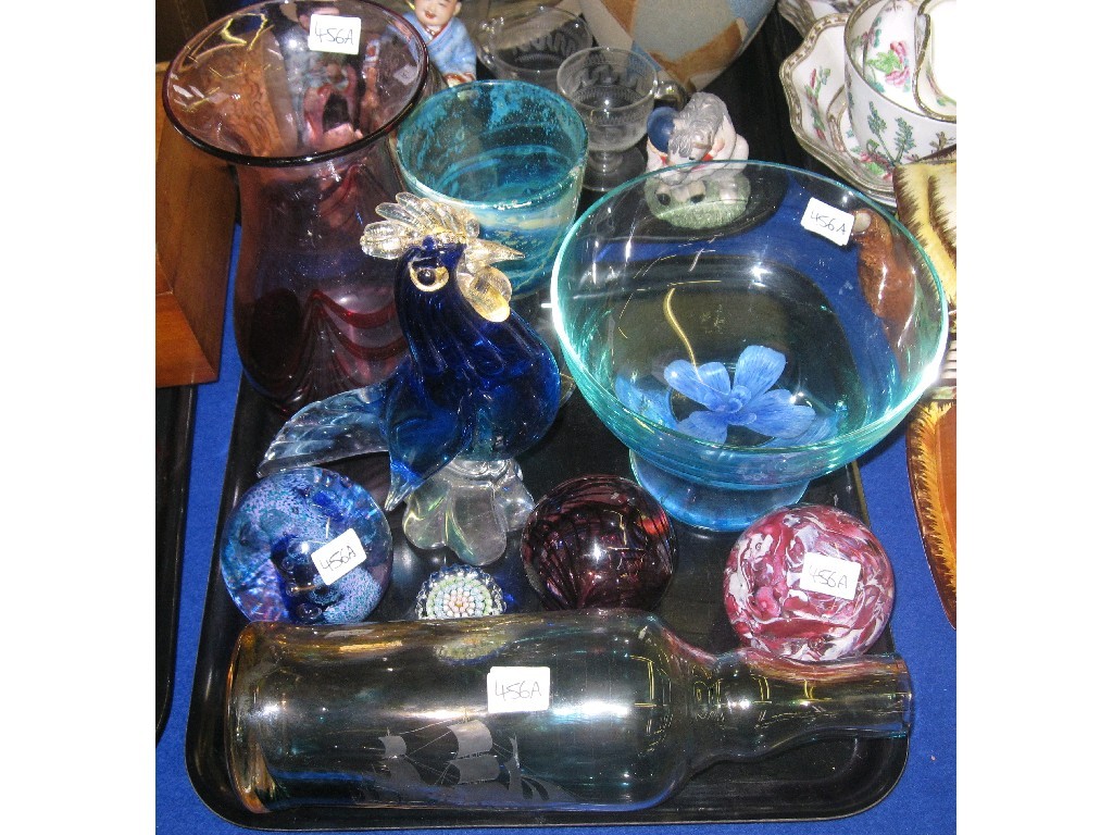 Appraisal: Tray lot to include Caithness paperweight bowl Mdina goblet Adrian