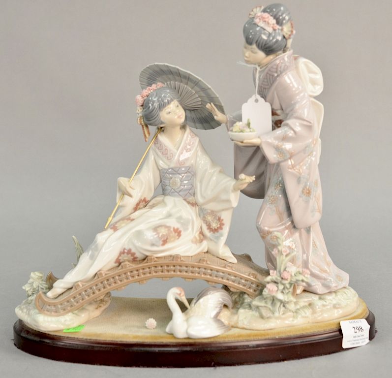 Appraisal: Lladro porcelain figurine having two Geisha girls on a bridge