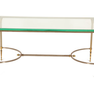 Appraisal: A Neoclassical Style Steel and Brass Glass Top Coffee Table