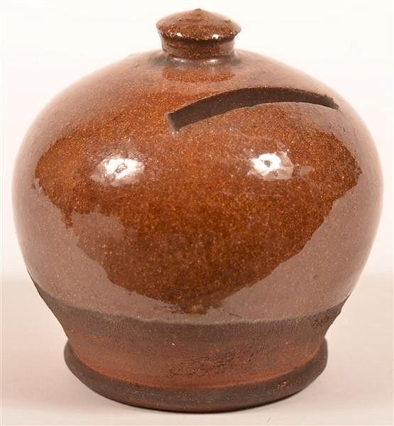 Appraisal: Glazed Redware Dome Form Still Bank Glazed Redware Dome Form