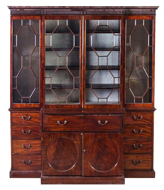 Appraisal: Sale Lot A George III Mahogany Breakfront Secretary Bookcase circa