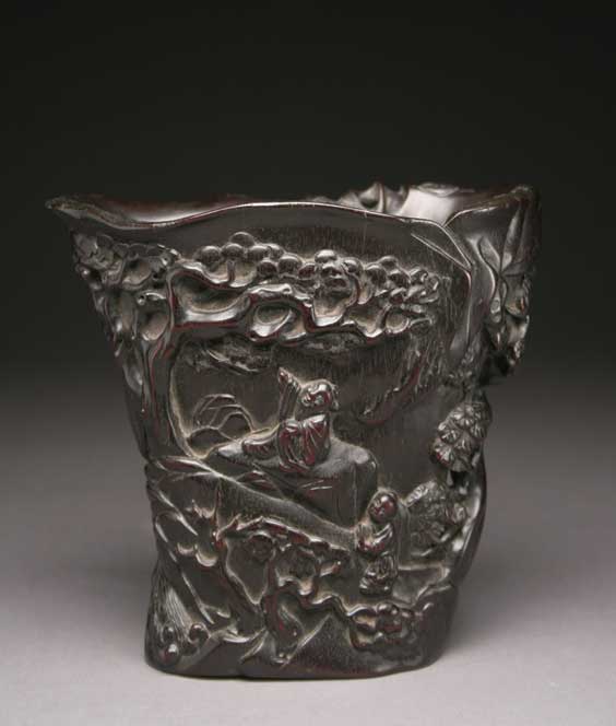 Appraisal: CARVED ZITAN LIBATION CUP Well carved and tall Chinese zitan