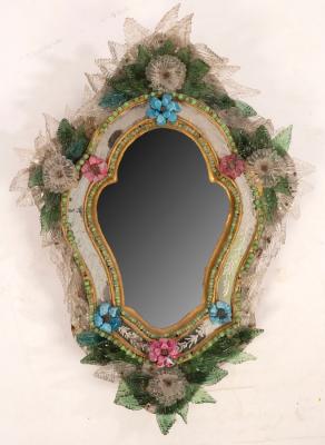 Appraisal: A th Century Venetian glass wall mirror the cartouche shaped