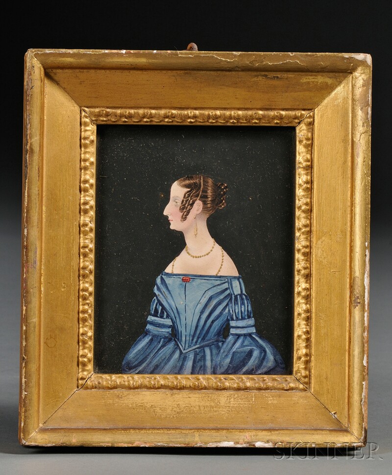 Appraisal: Profile Portrait Miniature of a Woman Wearing a Blue Dress