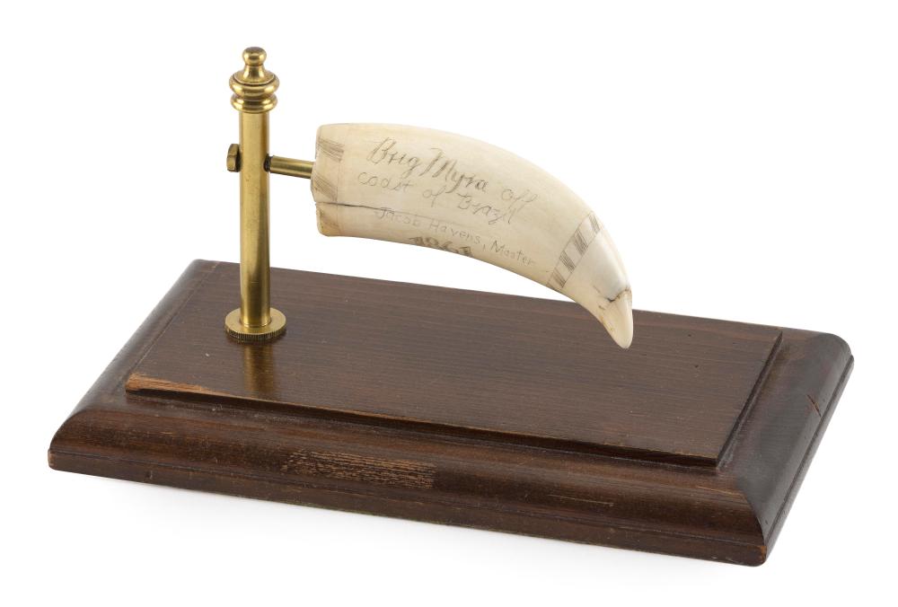 Appraisal: ENGRAVED WHALE'S TOOTH DEPICTING A THREE-MASTED SHIP TH CENTURY LENGTH